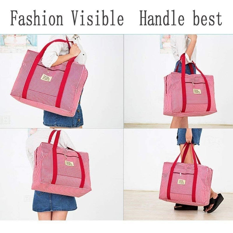 TOCINGO Travel Duffel Bag Foldable Flight Bag Travel Luggage Bag Travel Duffle Tote Bag Waterproof Luggage Organizer Storage (Pink Strip) - Image 5