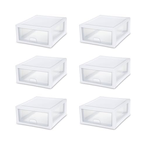 Sterilite 6Pack Stacking Drawers Clear Storage Closet Organizer White Frame 16 Quart