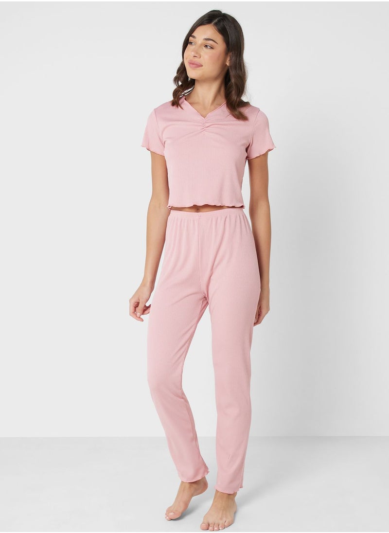 Ginger - Ribbed Crop Top Pyjama Set - Image 1