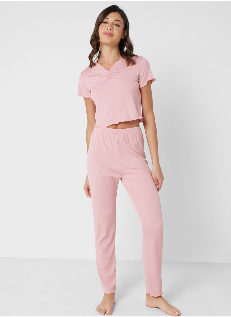 Ginger - Ribbed Crop Top Pyjama Set - Image 1