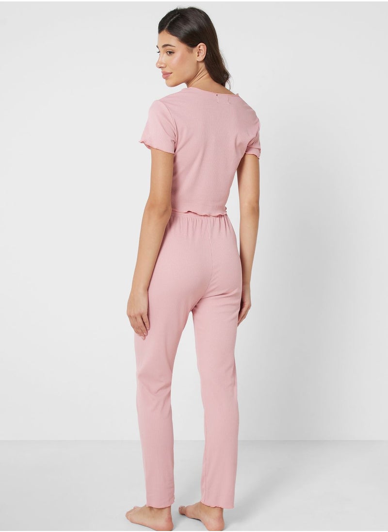 Ginger - Ribbed Crop Top Pyjama Set - Image 1