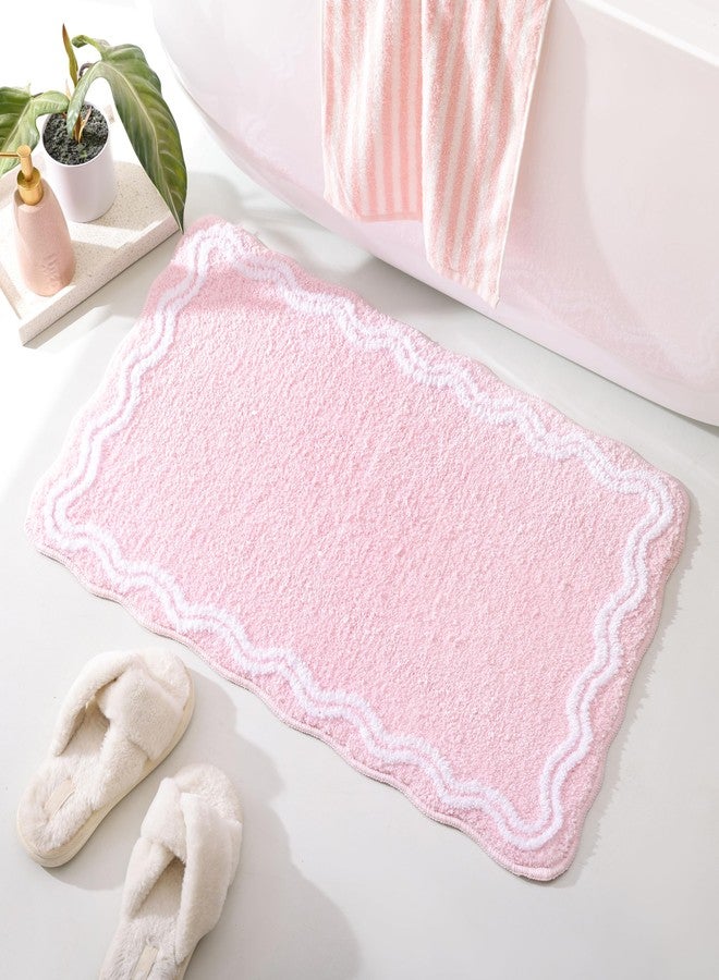 TRUEDAYS Pink Scalloped Bath Mat - Soft Microfiber Bathroom Rug, Non-Slip Cute Mat for Tub & Shower, Aesthetic Decor for Modern Bathrooms,32x20 Inches - Image 1