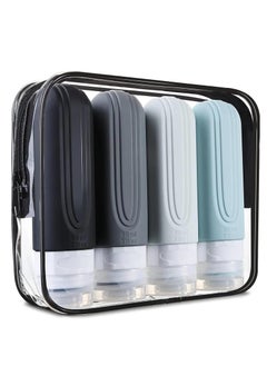 spa luxetique 4 Silicone Travel Bottles for Toiletries with Labels & Clear Toiletry Bag TSA-Approved, Leak-Proof, for Shampoo, Lotion, Soap, Perfect for Traveling, Gym, Camping (90ml)  - Image 1