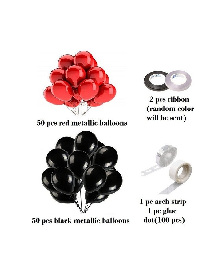 FI - FLICK IN 104 Pcs Latex Red & Black Metallic Balloons Arch Strip Ribbon Decoration Engagement Wedding Valentine Day Garland Backdrop Photo Booth Birthday Party Supplies (Pack of 104,Red & Black) - Image 2