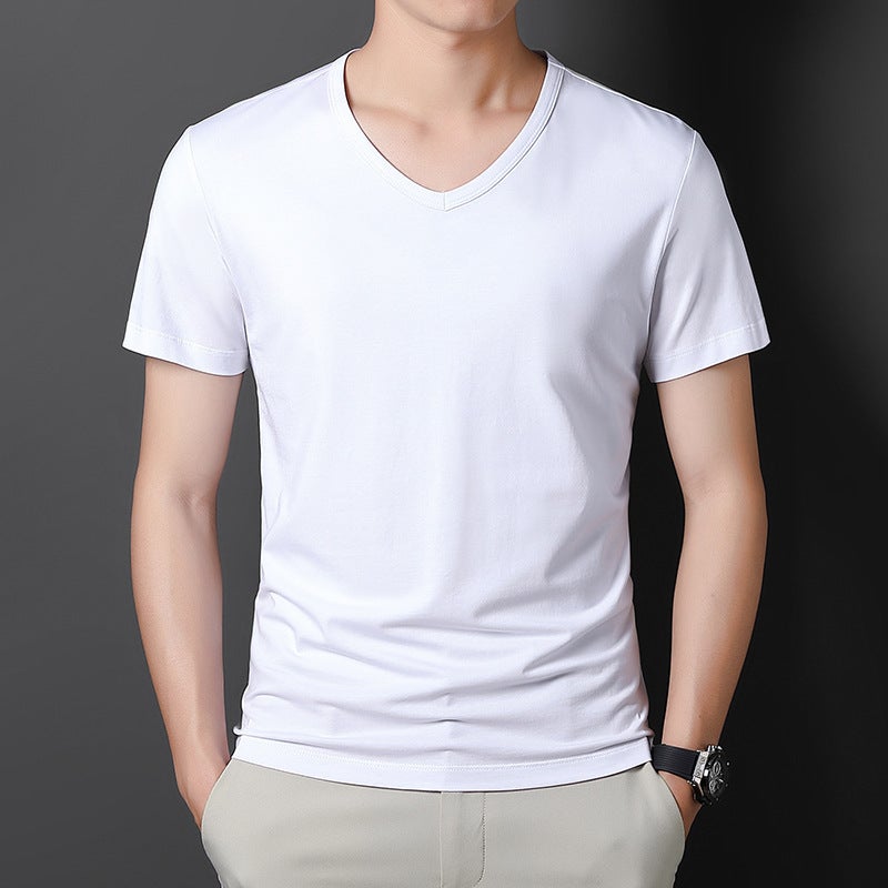 Modal Cotton Ice Silk Men'S Short-Sleeved T-Shirt Summer Pure Color V Neck T-Shirt Thin T-Shirt For Men - Image 3