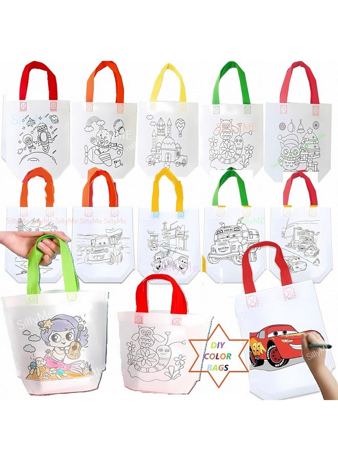 SILLYME Paper 12Pcs Diy Coloring Return Gifts Bags, Gift Covers For Return Gifts, Small - Hand Bag For Kids - Birthday Return Gifts For Kids Age 8 12 3 4 5, Multicolor - Image 1