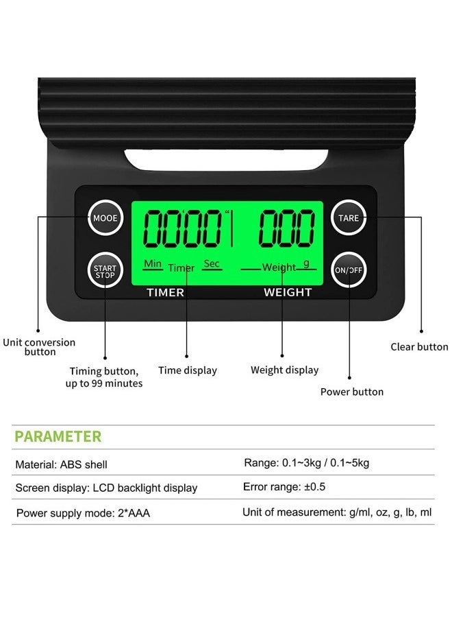 FPC - Kitchen Tools Coffee Scale with Timer Digital Multifunction Weighing Scale 5kg/0.1g Pour Over Drip Espresso Scale LCD Display 13*20*3 - Image 1