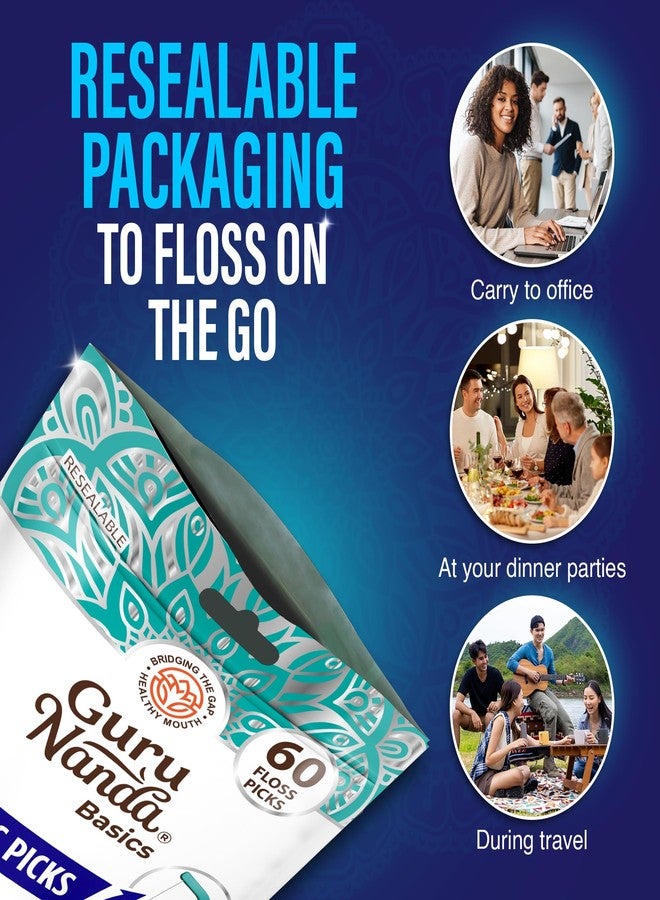 جوراناندا أعواد تنظيف الأسنان GuruNanda Fresh Floss - خيط غير قابل للتمزق مع طرف مائل لإزالة البلاك بفعالية - موصى به من قبل أطباء الأسنان - مناسب للسفر للبالغين والأطفال - عبوة من 60 قطعة - Image 5