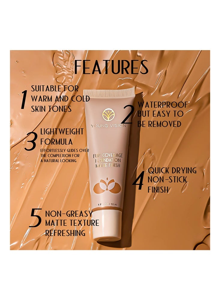 YOUNG VISION Full Coverage Foundation Matte Finish-Long-Lasting,Waterproof, Poreless Liquid Foundation Makeup 30ml #03 Natural - Image 3