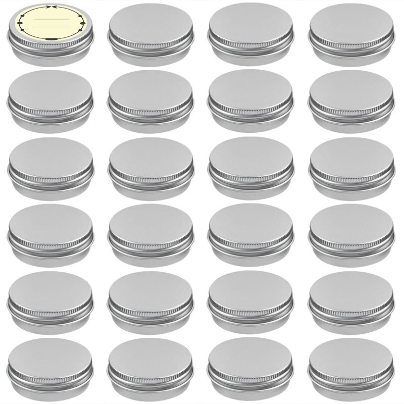 TUZAZO 24Pack 1/2 Oz Aluminum Tin Cans with Screw Lid and Labels, Refillable Travel Sized Cosmetic Containers Small Tins for Lip Balms, Salves, Lotion Bars, Candles - Image 1