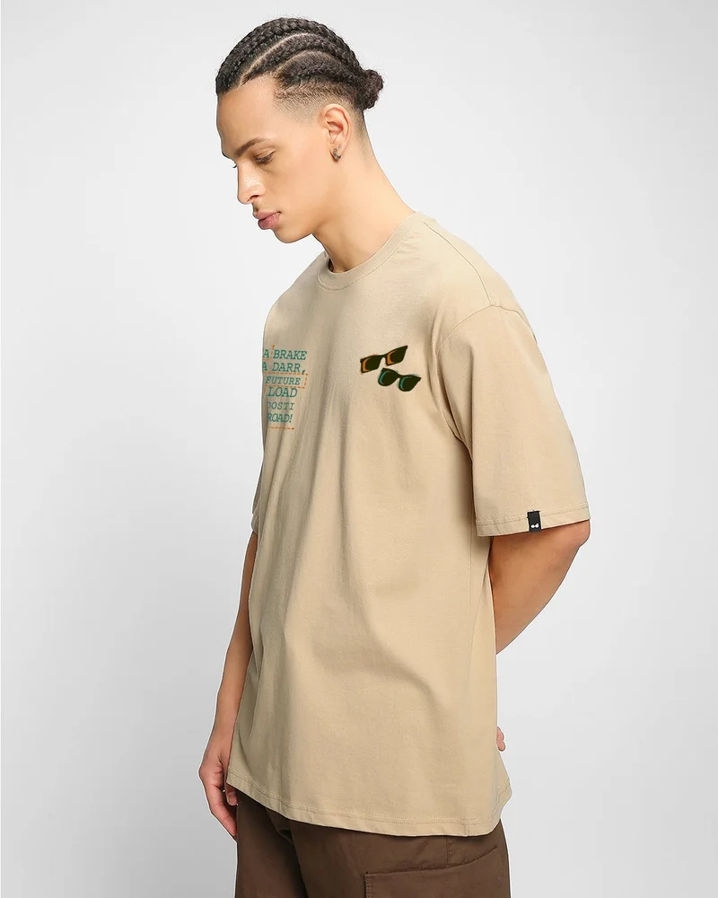 bewakoof  Men's Ginger Root Brown Dynamic Dosti Graphic Printed Oversized T-shirt for Men | Best Price UAE