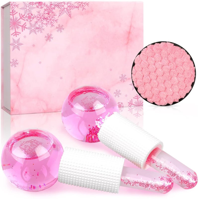 wishstream كرات الثلج لجمال ويشستريم - مدلكات الوجه الباردة, كرات تبريد للوجه, الرقبة, مكافحة الشيخوخة للرقبة, علاج شد البشرة وتقليل الانتفاخ (وردي) - Image 1