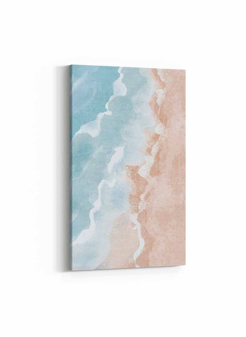 LOWHA - Framed Canvas Wall Art Stretched Over Wooden Frame, Beach Waves Abstract Painting, For Home, Living Room, Office Decor - Image 1