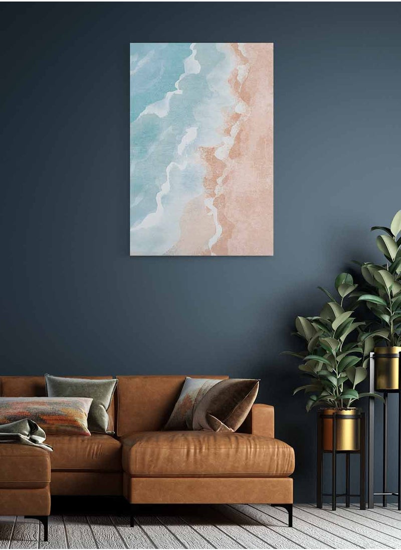 LOWHA - Framed Canvas Wall Art Stretched Over Wooden Frame, Beach Waves Abstract Painting, For Home, Living Room, Office Decor - Image 1