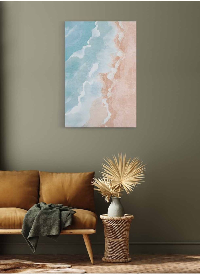 LOWHA - Framed Canvas Wall Art Stretched Over Wooden Frame, Beach Waves Abstract Painting, For Home, Living Room, Office Decor - Image 1