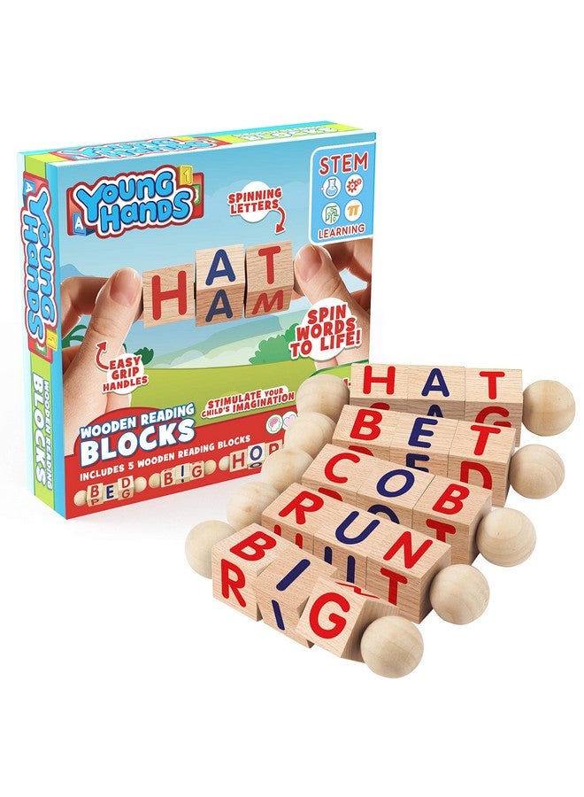 Creative Kids Creative Kids Wooden Reading Blocks - Set of 5 Spinning Alphabet Blocks w/Easy-Grip Handles - Kindergarten Preschool Learning Activities Letter Work - Wooden Montessori Toys Gifts for Kids Toddlers - Image 2
