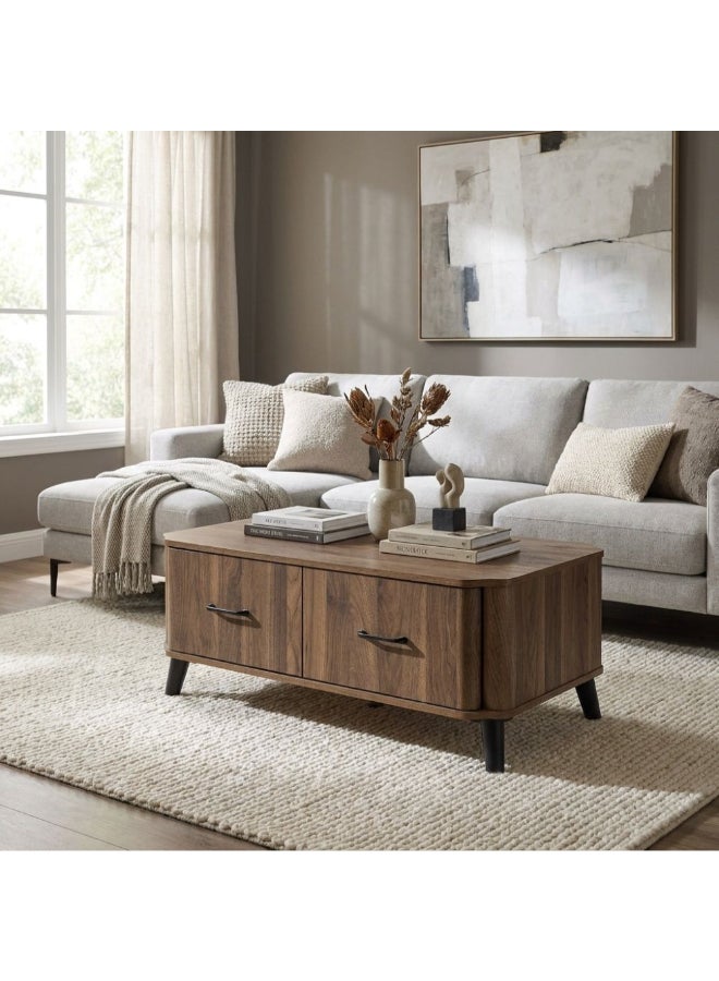 DANUBE HOME Basel Coffee Table with 2 Drawers - Columbia Walnut Finish, Stylish Living Room Furniture, Engineered Wood, Modern Design, Size: L100xW60xH42cm - Ideal for Your Home! - Image 1