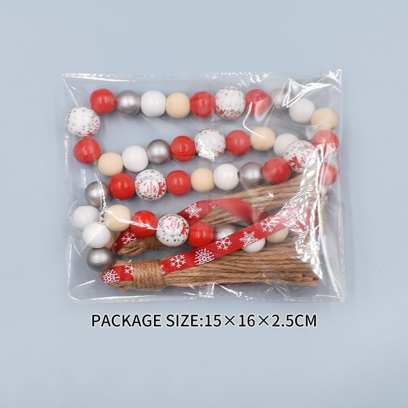 Elifel Christmas Decro Wood Bead Garland Tassels 1 Pack 40inch Farmhouse Boha Beaden Wooden Garlands for Holiday Coffee Table Wall Hanging Tiered Tray Decoration Mantel Shelf Thanksgiving - Image 4