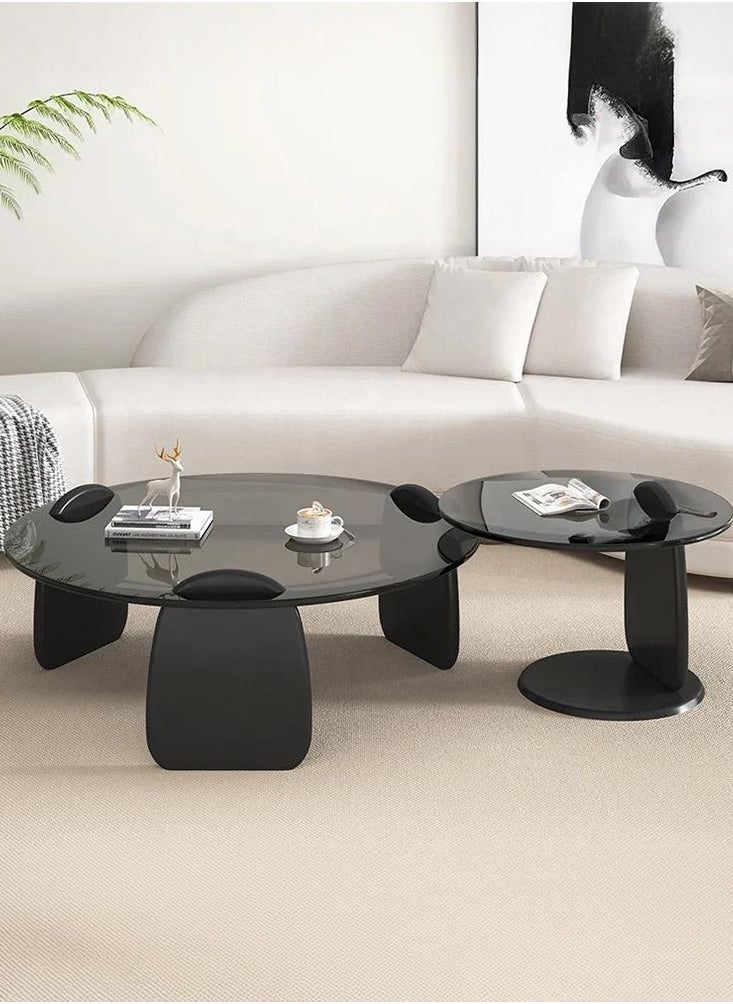 ماركة غير محددة - طقم طاولة قهوة زوجية خشب أسود زجاج أسود بتصميم رائع - Image 1