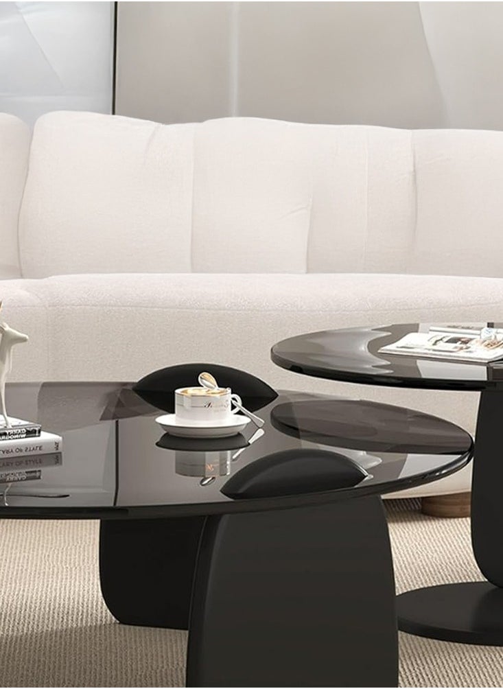 ماركة غير محددة - طقم طاولة قهوة زوجية خشب أسود زجاج أسود بتصميم رائع - Image 1