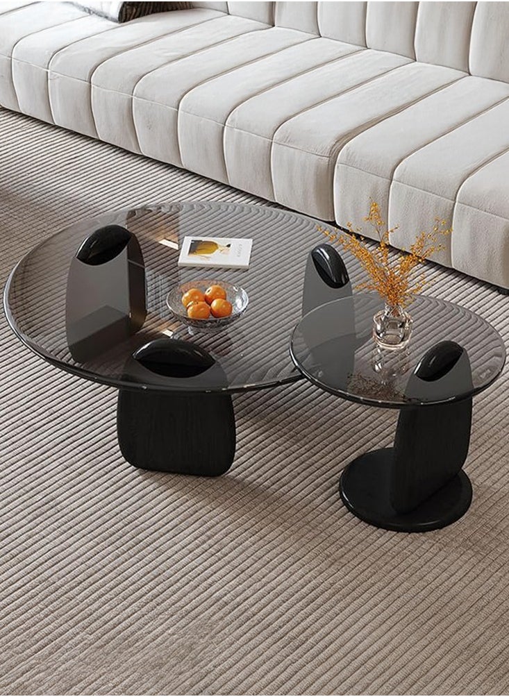 ماركة غير محددة - طقم طاولة قهوة زوجية خشب أسود زجاج أسود بتصميم رائع - Image 1