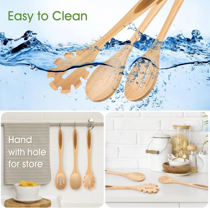 LorisArm 12.5" Bamboo Spaghetti Server Spoon, Wooden Pasta Fork Spoons Wood Noodle Spoon. - Image 3