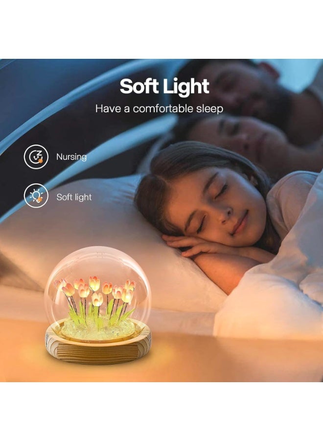 jaffiust Tulip Night Light Glass Flower,Night Light Lamp for Bedroom Lamp with Wooden Base for Home Decor Unique Romantic Gifts for Girlfriend Wife - Image 2