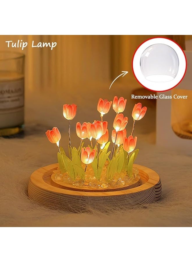 jaffiust Tulip Night Light Glass Flower,Night Light Lamp for Bedroom Lamp with Wooden Base for Home Decor Unique Romantic Gifts for Girlfriend Wife - Image 5