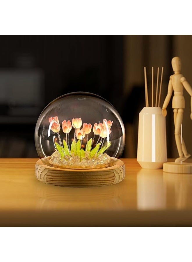 jaffiust Tulip Night Light Glass Flower,Night Light Lamp for Bedroom Lamp with Wooden Base for Home Decor Unique Romantic Gifts for Girlfriend Wife - Image 4