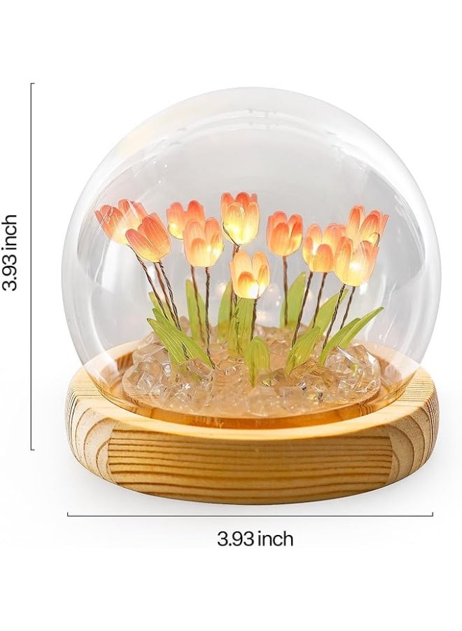 jaffiust Tulip Night Light Glass Flower,Night Light Lamp for Bedroom Lamp with Wooden Base for Home Decor Unique Romantic Gifts for Girlfriend Wife - Image 1