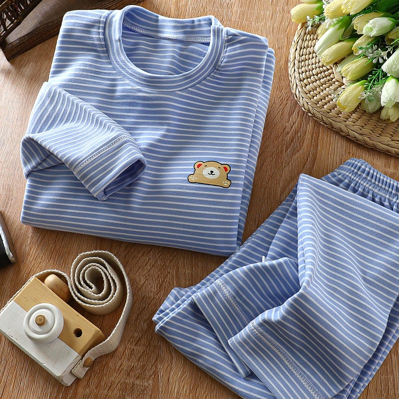 Children''s Velvet Suit, Warm and Heated Autumn and Winter Pajamas, Medium and Large Kidsren''s Base Layer, Thickeneded Men''s and Women''s Treasure Home Autumn Clothes and Long Trousers - Image 1