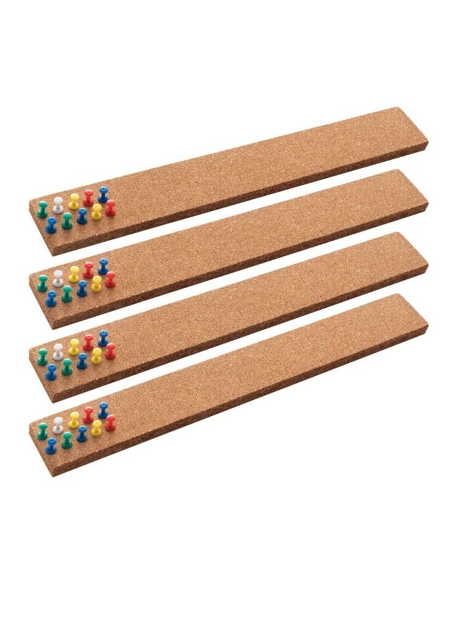 Generic Cork Board Bulletin Board Bar Strip Thick Frameless Cork Board Strips with 35 Multi Color Push Pins Strong Self Adhesive Backing 4 Pack  - Image 1