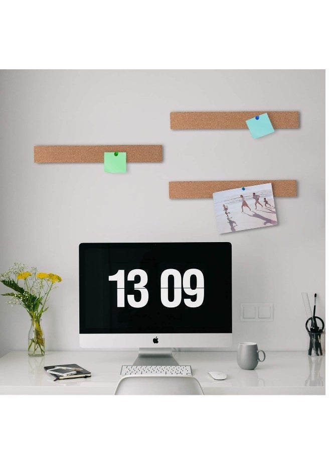 Generic Cork Board Bulletin Board Bar Strip Thick Frameless Cork Board Strips with 35 Multi Color Push Pins Strong Self Adhesive Backing 4 Pack  - Image 2