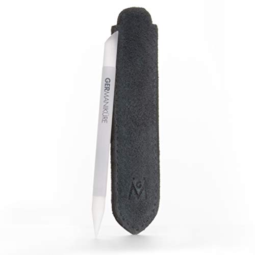 GERMANIKURE Grey Glass Cuticle Stick in Suede Sleeve - Ethically Made in Czech Republic - Cuticle Pusher & Remover, Callous & Dry Skin Fingertip File, Nail Shaper - Image 1