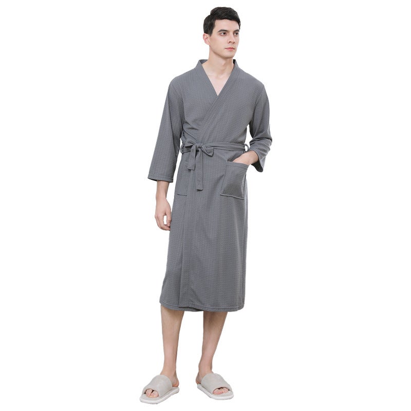 Spring Summer Waffle Weave Bathrobe Kimono Light purple  - Image 5