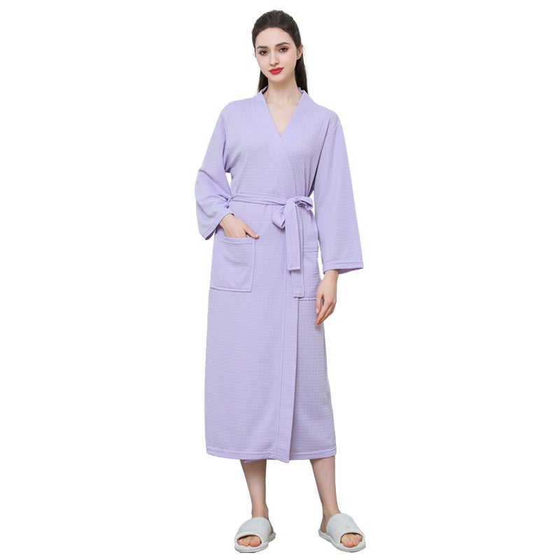 Spring Summer Waffle Weave Bathrobe Kimono Light purple  - Image 1