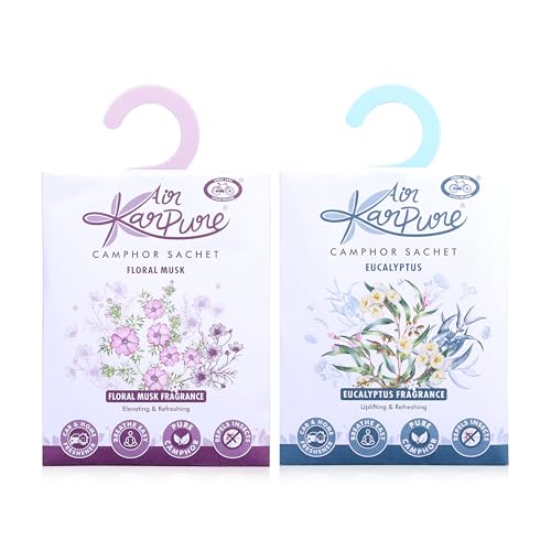 Cycle Pure Karpure Camphor Sachet - Pack of 2 | Air Freshener for Wardrobe, Home, Office, Bathroom, Car | Floral Musk, Eucalyptus | Each Lasts up to 30 Days - Image 1