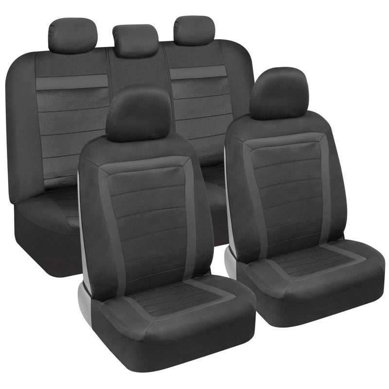 BDK carXS FreshMesh Car Seat Covers Full Set with Charcoal Accent Mesh Front Seat Covers with Split Bench Back Seat Protector Interior Covers for Auto Truck Van SUV
