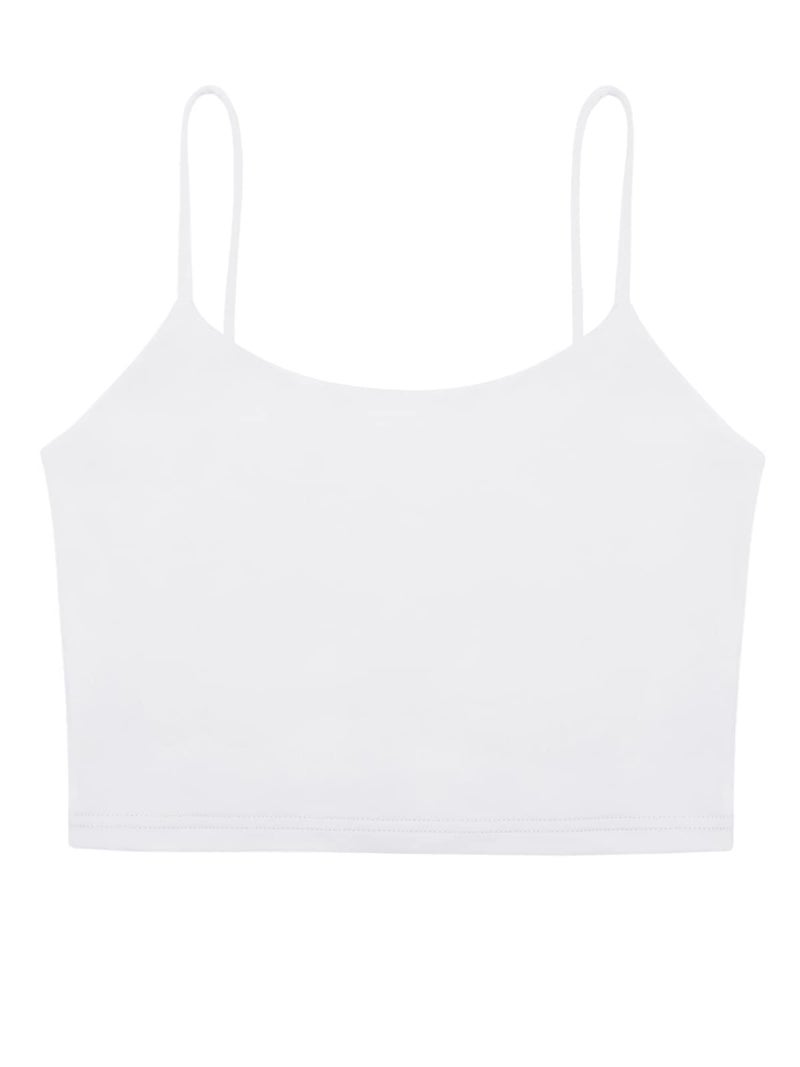 REORIA Women's Summer Basic Sleeveless Adjustable Spaghetti Strap Cami Camisole Fitted Seamless Yoga Cropped Tank Cute Crop Tops for Teen Girls White Small - Image 5