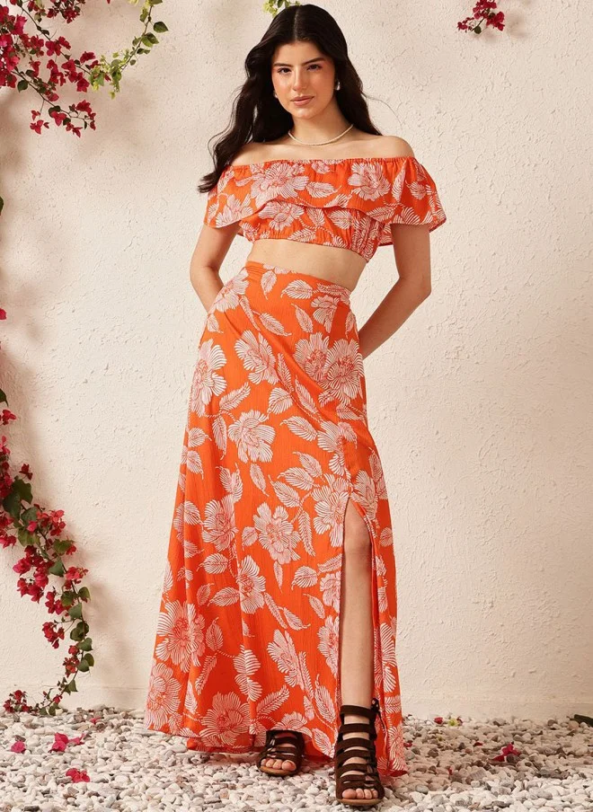 STREET 9 Orange Printed Top & Skirt Co-Ords for Women