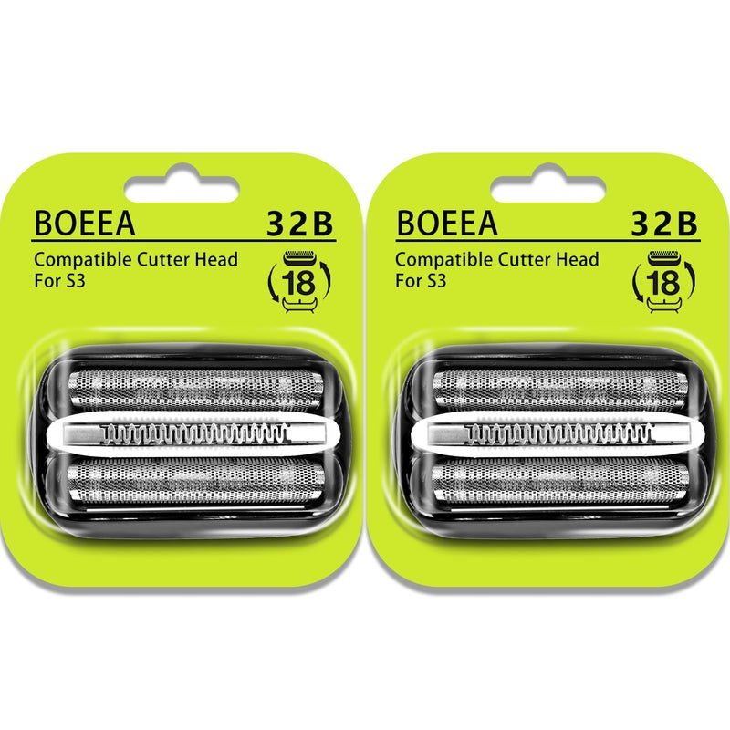 رأس ماكينة حلاقة 32B لبديل براون سلسلة 3 شفرات قاطع كاسيت مناسب لماكينة حلاقة براون 3000s 3010s 3020s 3030s 3040s 3050cc 3070cc 3080s 3090cc 320 330 340 350cc عبوة من 2