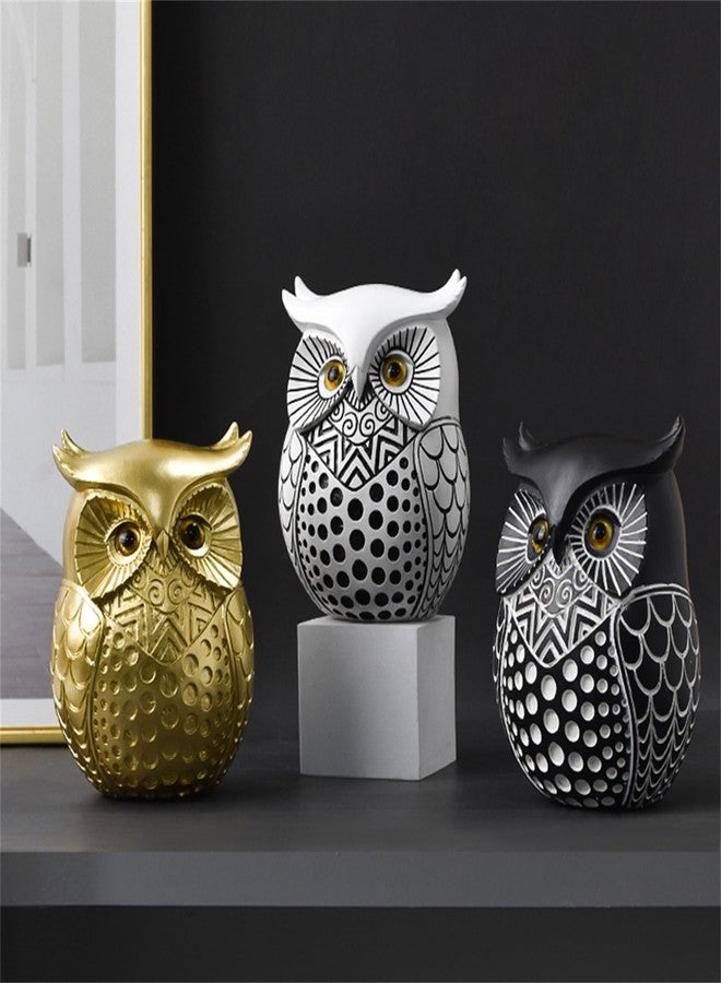 LINZHEN Black Owl Figurine Resin Statue Modern Home Office Desk Decor Ceramic Owl Sculpture Bookshelf Living Room Accent - Image 3