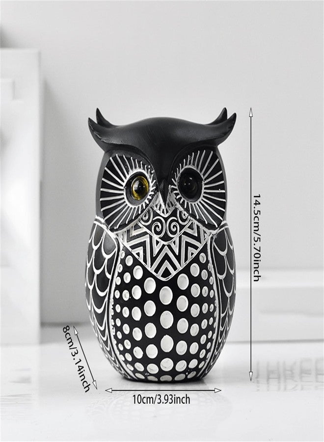 LINZHEN Black Owl Figurine Resin Statue Modern Home Office Desk Decor Ceramic Owl Sculpture Bookshelf Living Room Accent - Image 5
