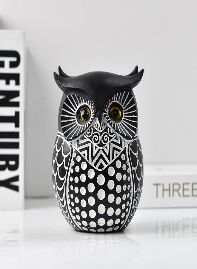 LINZHEN Black Owl Figurine Resin Statue Modern Home Office Desk Decor Ceramic Owl Sculpture Bookshelf Living Room Accent - Image 1