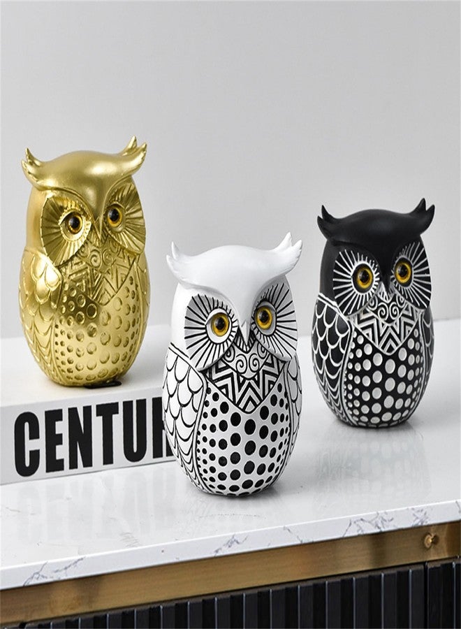 LINZHEN Black Owl Figurine Resin Statue Modern Home Office Desk Decor Ceramic Owl Sculpture Bookshelf Living Room Accent - Image 2
