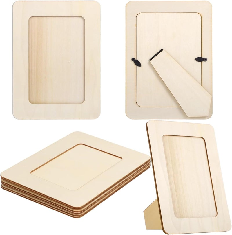 5 in Paintable Picture Frames, 6 Pcs Unfinished Wooden Craft Frames with Kickstand, 6.61 X 4.84 in, for Artists, Home Decoration - Image 1
