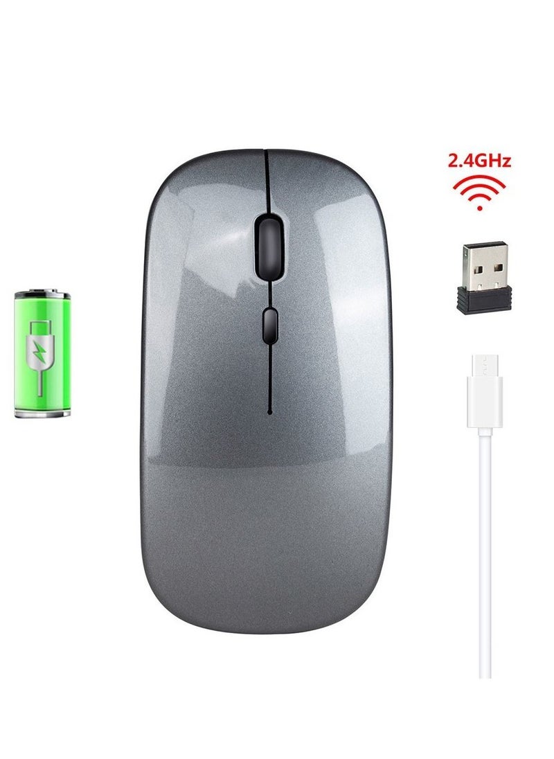DIRECT 2 U - Wireless 2.4G Mouse Ultra-thin Silent Mouse Portable and Sleek Mice Rechargeable Mouse 10m/33ft Wireless Transmission (Grey) - Image 1