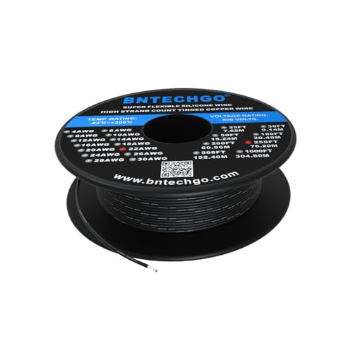 BNTECHGO 22 Gauge Silicone Wire Spool 250 ft Black Flexible 22 AWG Stranded Tinned Copper Wire - Image 1