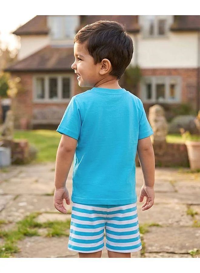 Babyhug Babyhug Cotton Knit Half  Sleeves T-Shirt & Short Striped Night-Suit With Text Print - Blue