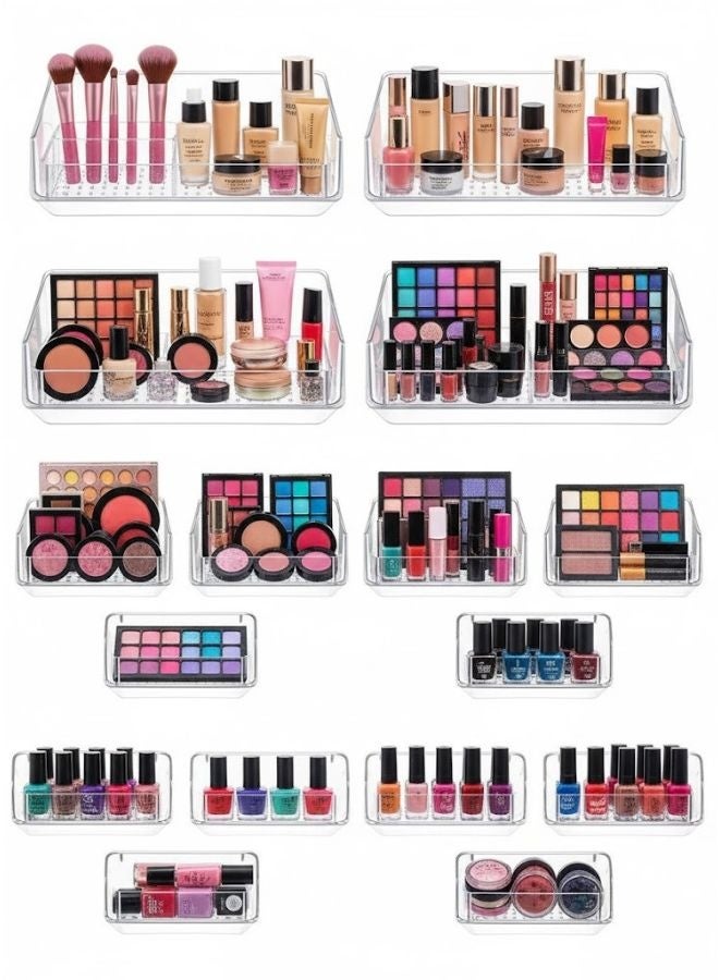مجموعة من 16 منظم أدراج بلاستيكي شفاف، درجين لتنظيم أدراج المكتب، مناسبين لمستحضرات التجميل والمجوهرات وأدوات المطبخ والأدوات الإلكترونية وإكسسوارات المكتب - Image 1
